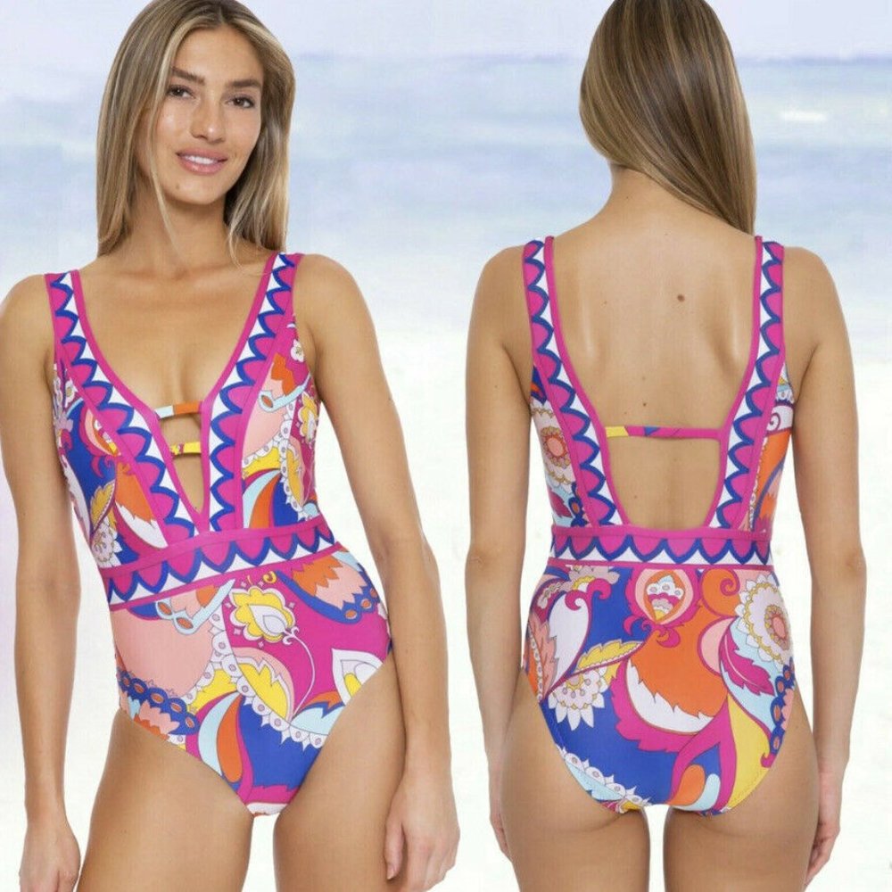 🎉Host Pic🎉🦩Trina Turk Sevilla Plunge Swimsuit 🦩 - Picture 2 of 6
